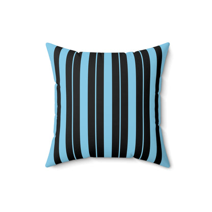 Sky Blue, Black Retro Stripes Cushion Pillow