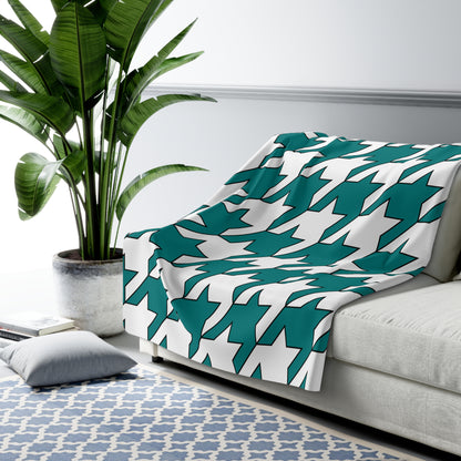 Teal, White Retro Houndstooth Blanket Throw