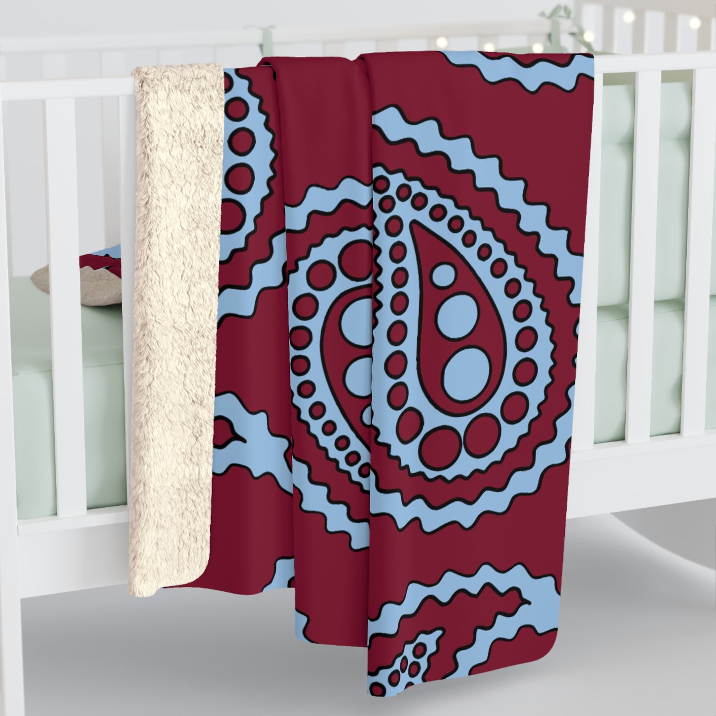 Claret, Blue Retro Paisley Blanket Throw