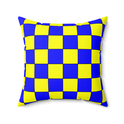 Yellow, Blue Retro Check Cushion Pillow