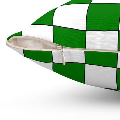 Green, White Retro Check Cushion Pillow