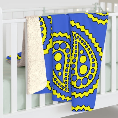 Royal Blue, Yellow Retro Paisley Blanket Throw