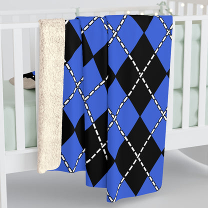 Royal Blue, Black Retro Argyle Blanket Throw