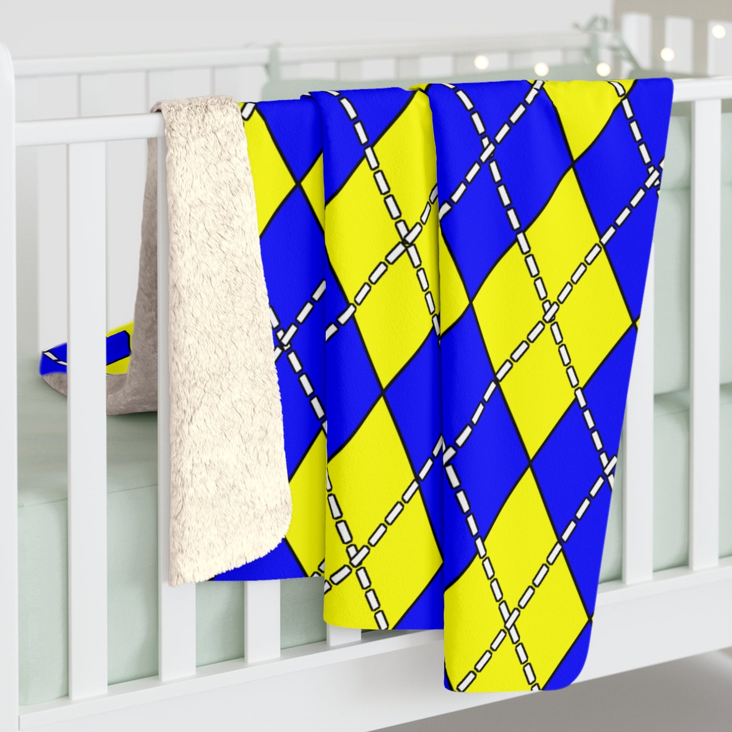 Blue, Yellow Retro Argyle Blanket Throw