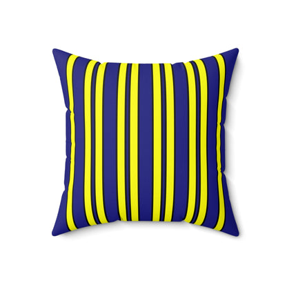 Navy Blue, Yellow Retro Stripes Cushion Pillow