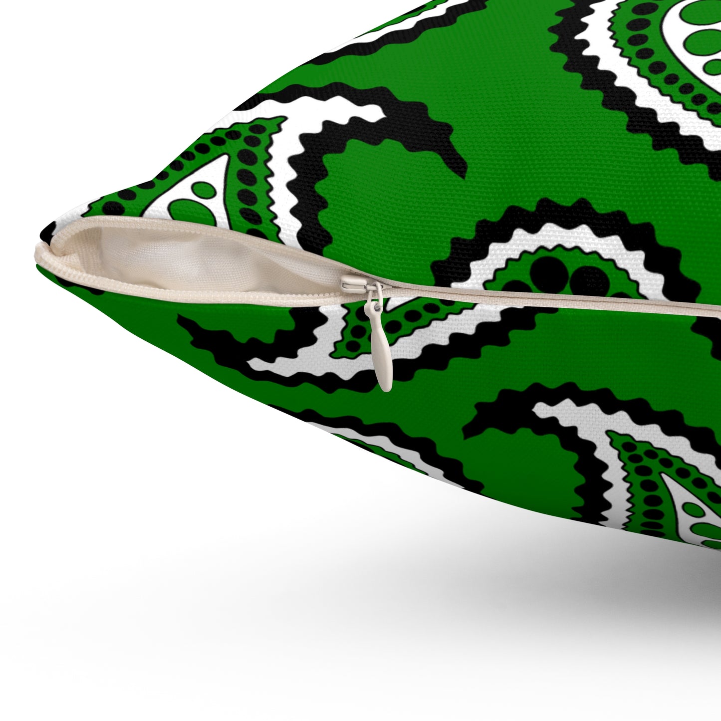 Green, Black, White Retro Paisley Cushion Pillow