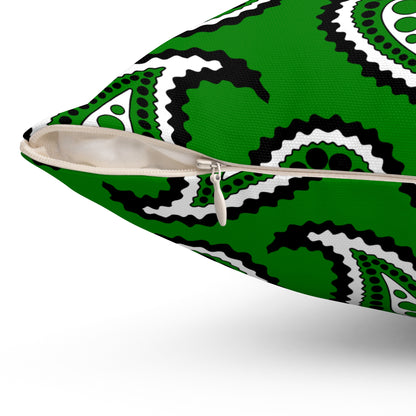 Green, Black, White Retro Paisley Cushion Pillow