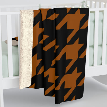Brown, Black Retro Houndstooth Blanket Throw