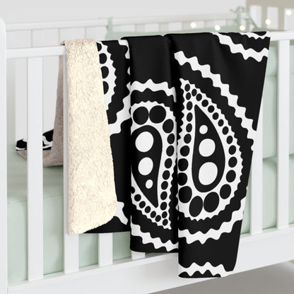 Black, White Retro Paisley Blanket Throw