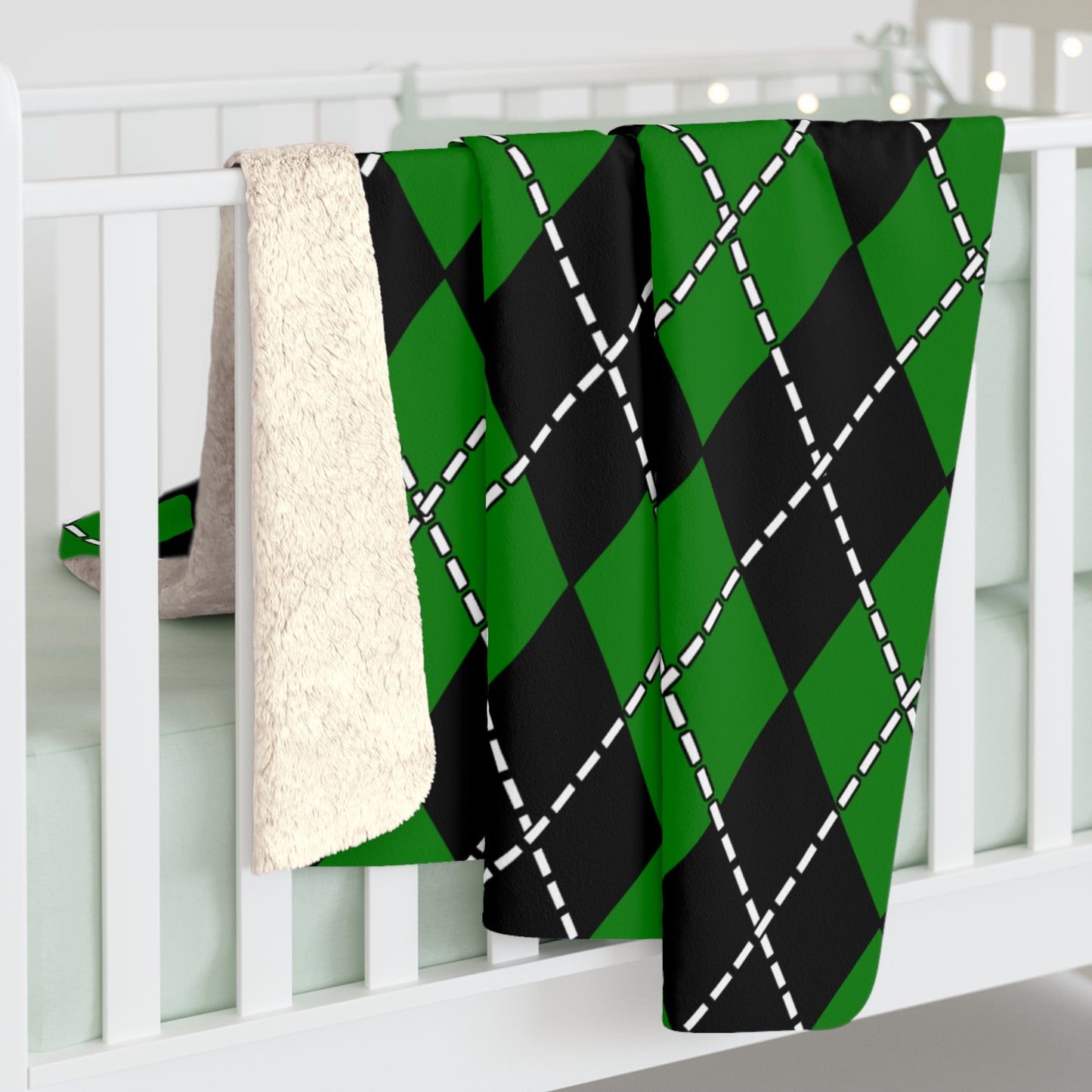 Green, Black Retro Argyle Blanket Throw