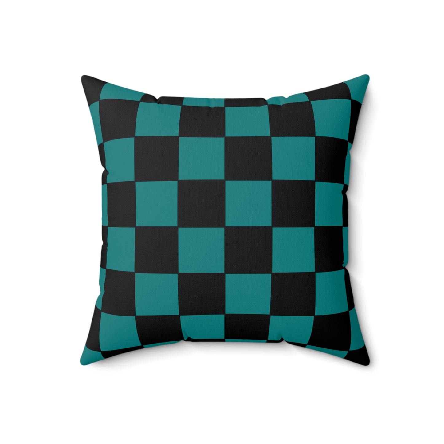 Teal, Black Retro Check Cushion Pillow