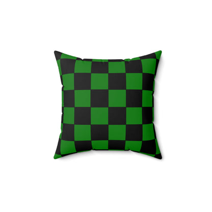 Green, Black Retro Check Cushion Pillow