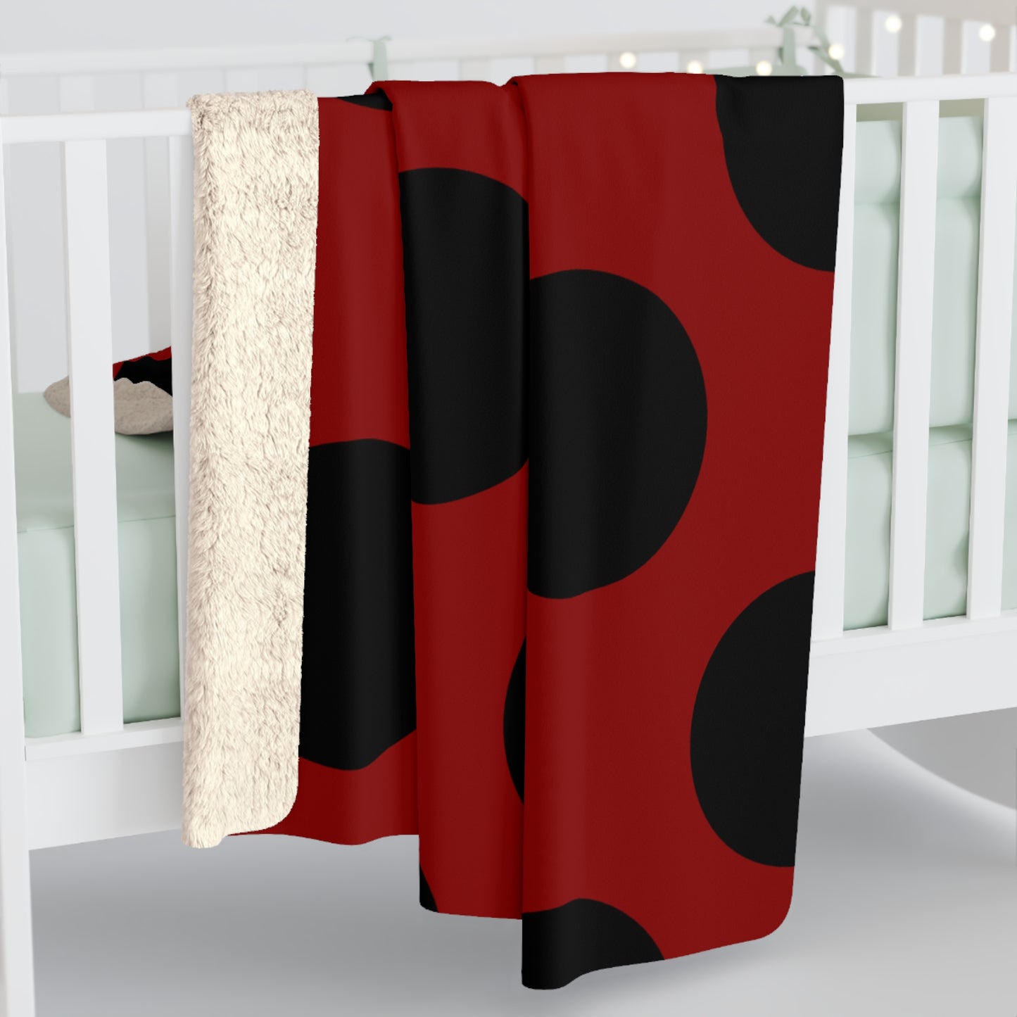 Dark Red, Black Retro Polka Dots Blanket Throw