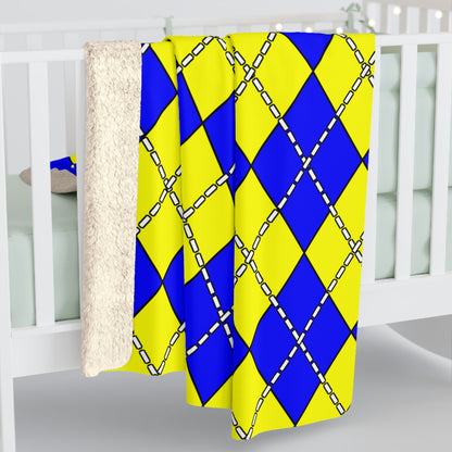 Yellow, Blue Retro Argyle Blanket Throw