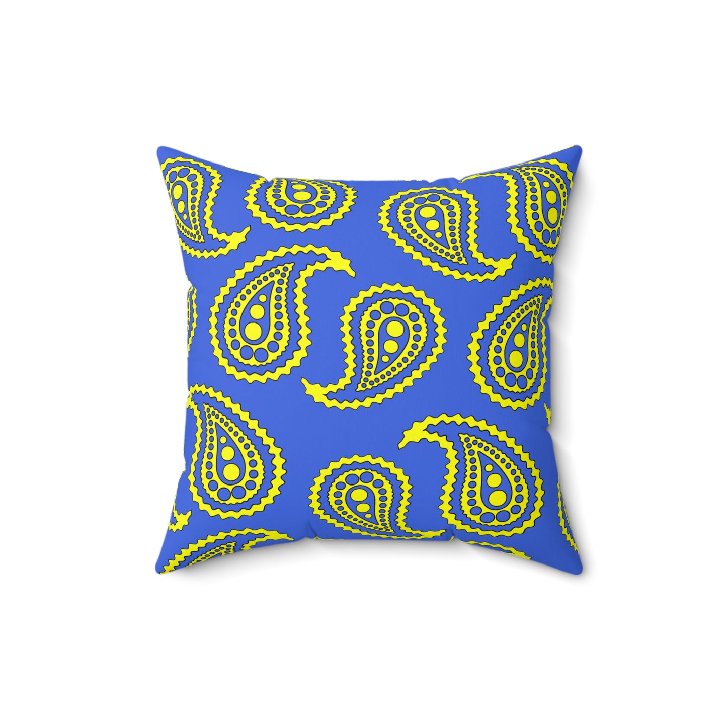Royal Blue, Yellow Retro Paisley Cushion Pillow