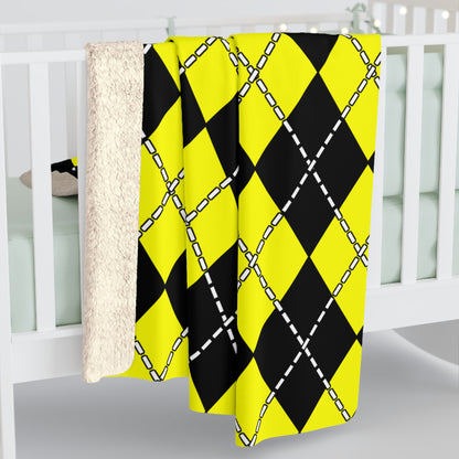 Yellow, Black Retro Argyle Blanket Throw