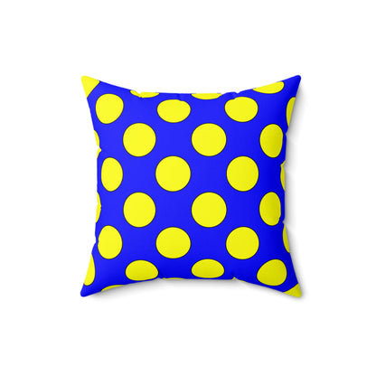 Blue, Yellow Retro Polka Dots Cushion Pillow