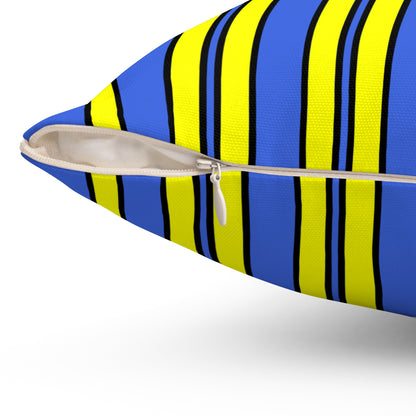 Royal Blue, Yellow Retro Stripes Cushion Pillow