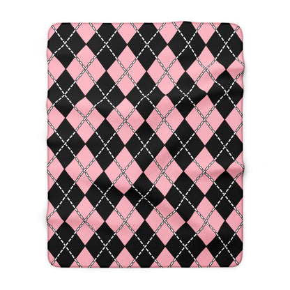 Pink, Black Retro Argyle Blanket Throw