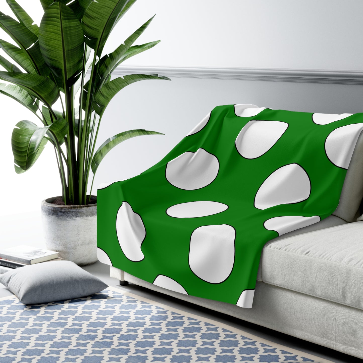 Green, White Retro Polka Dots Blanket Throw