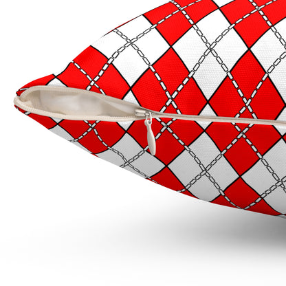 Red, White Retro Argyle Cushion Pillow