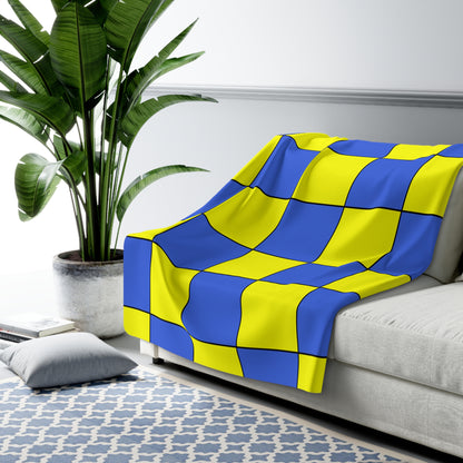 Royal Blue, Yellow Retro Check Blanket Throw