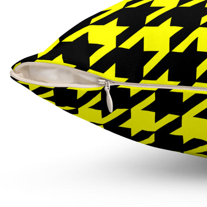 Yellow, Black Retro Houndstooth Cushion Pillow