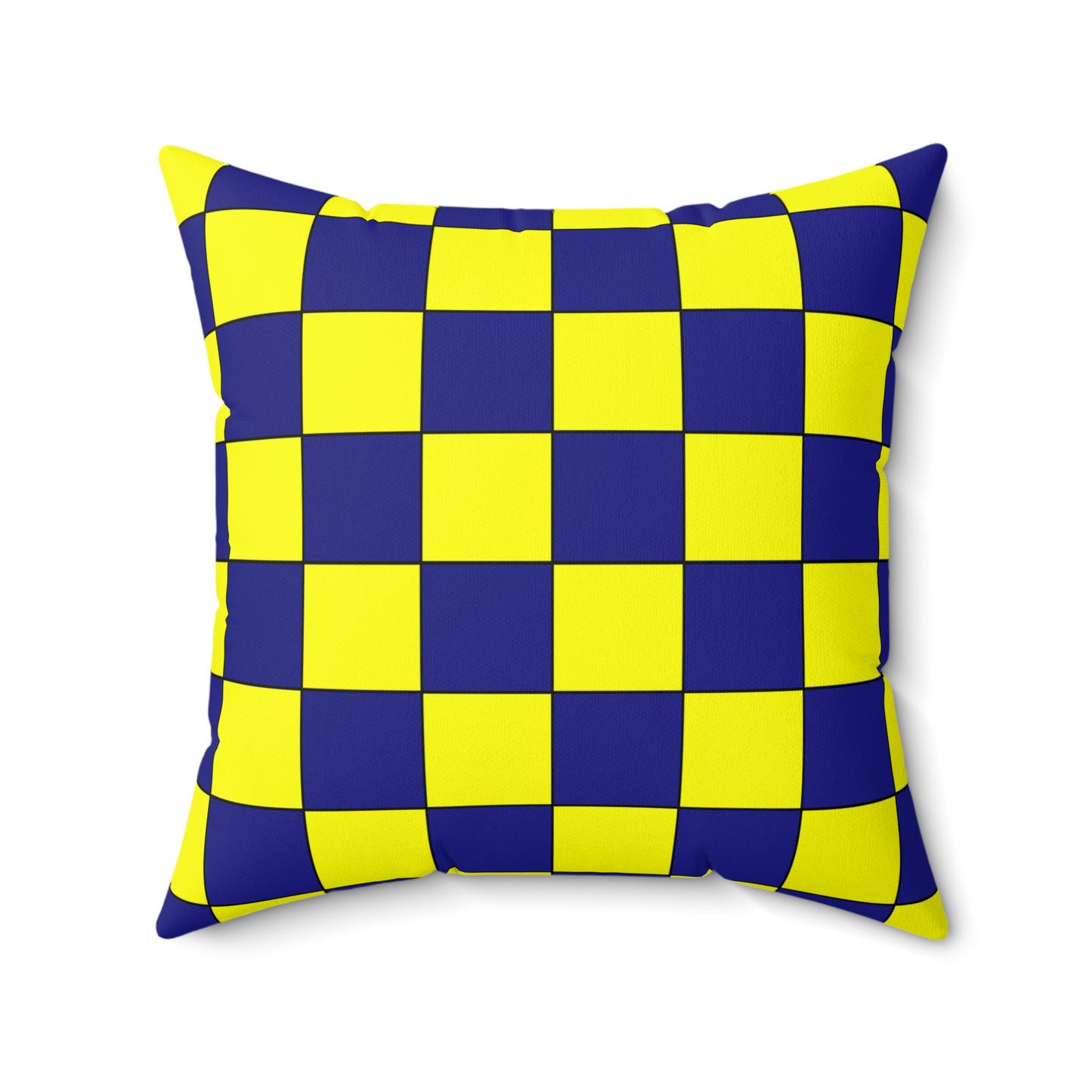 Navy Blue, Yellow Retro Check Cushion Pillow