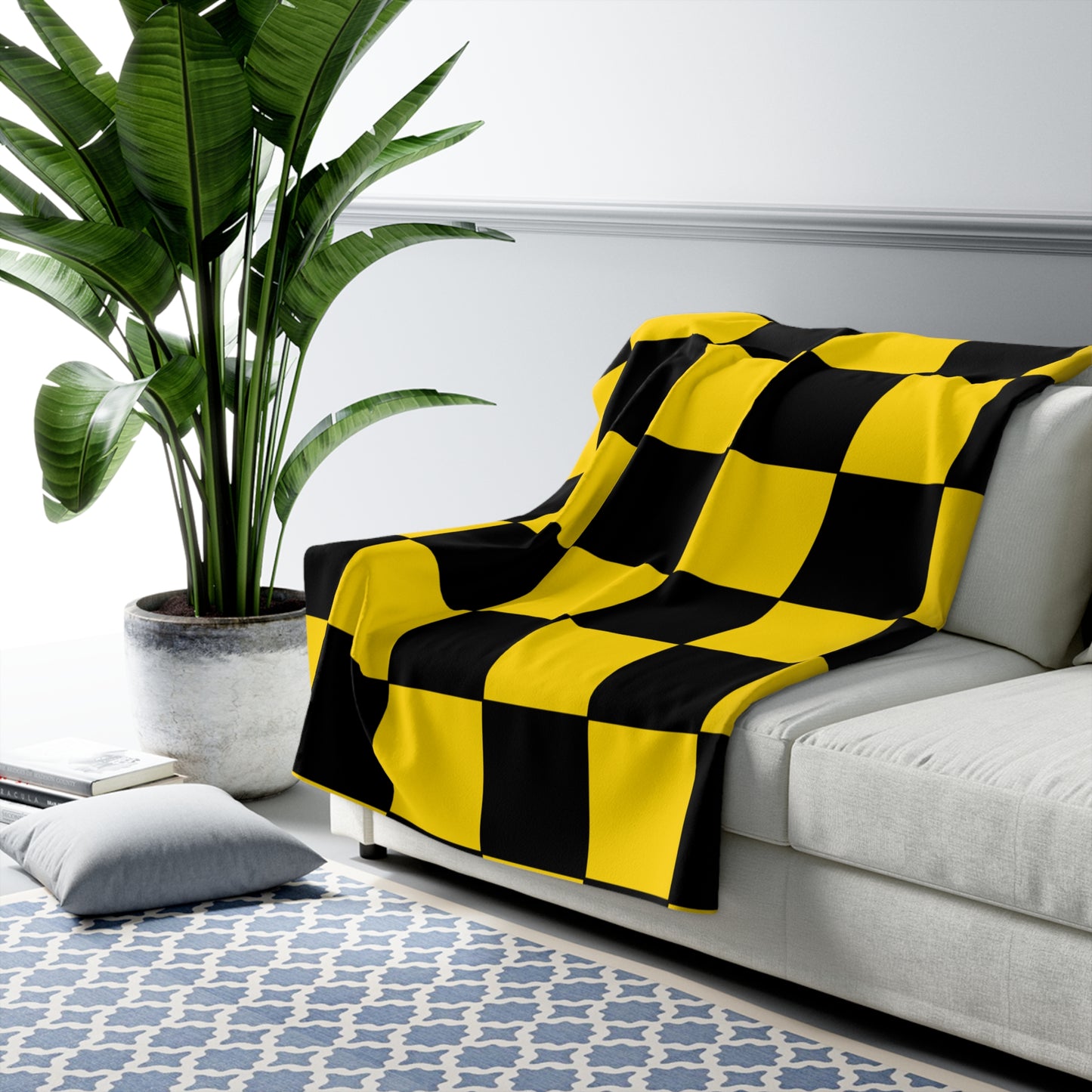 Gold, Black Retro Check Blanket Throw