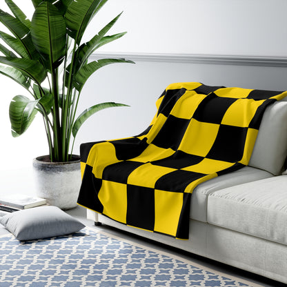Gold, Black Retro Check Blanket Throw