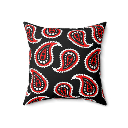 Black, White, Red Retro Paisley Cushion Pillow