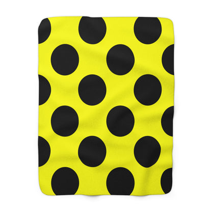 Yellow, Black Retro Polka Dots Blanket Throw