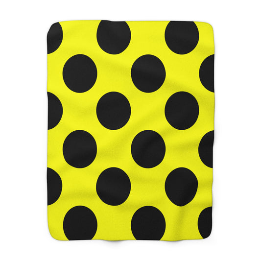Yellow, Black Retro Polka Dots Blanket Throw