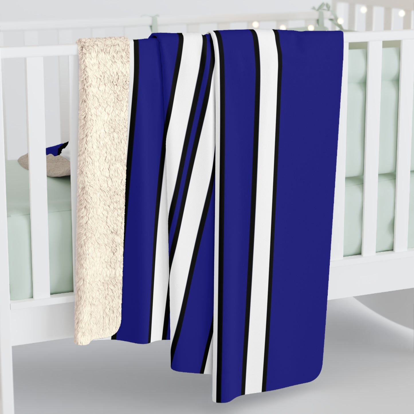 Navy Blue, White Retro Stripes Blanket Throw