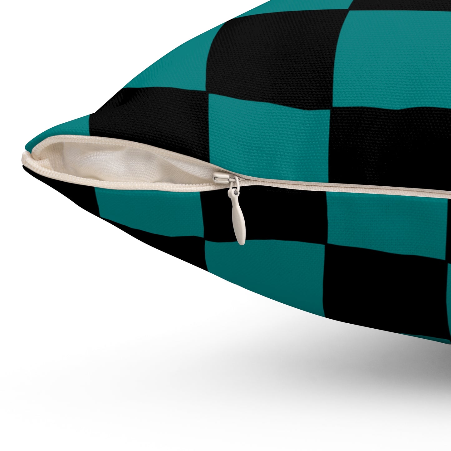 Teal, Black Retro Check Cushion Pillow
