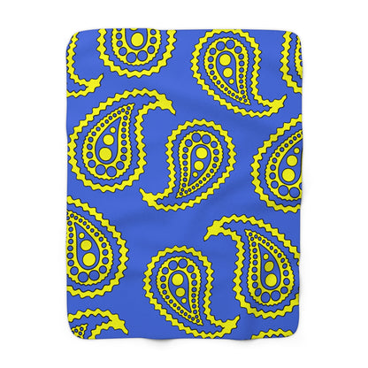 Royal Blue, Yellow Retro Paisley Blanket Throw