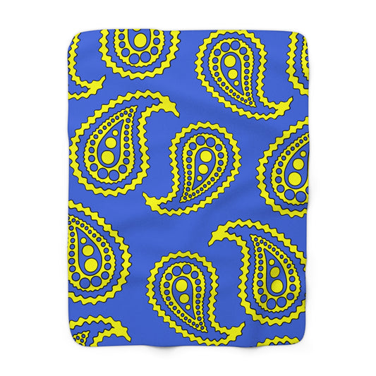Royal Blue, Yellow Retro Paisley Blanket Throw