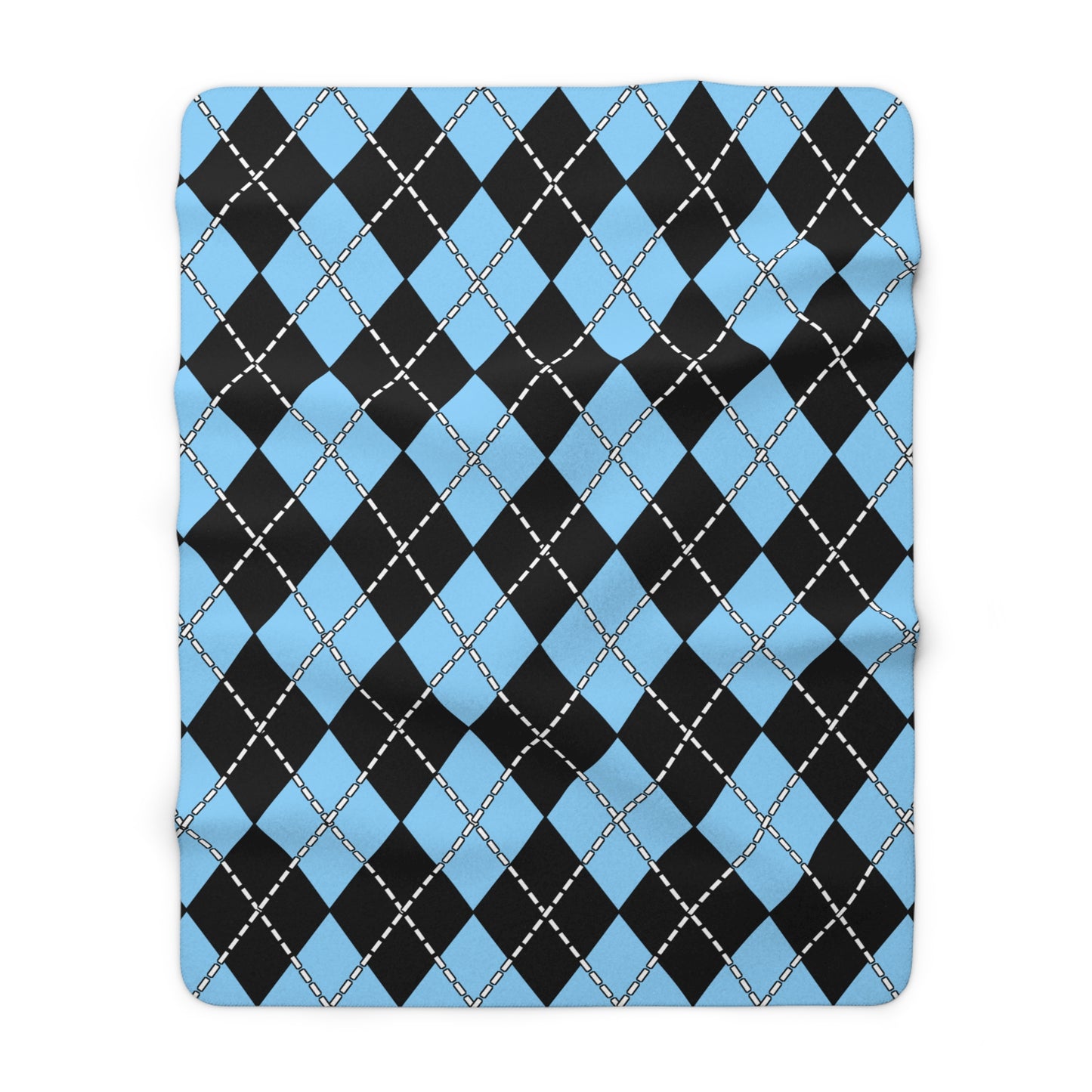 Light Blue, Black Retro Argyle Blanket Throw