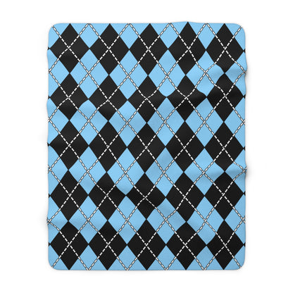 Light Blue, Black Retro Argyle Blanket Throw