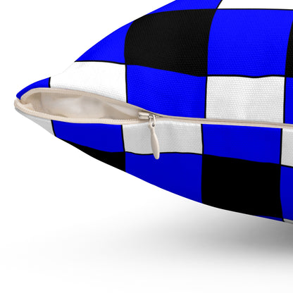 Blue, Black, White Retro Check Cushion Pillow