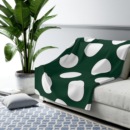 Dark Green, White Retro Polka Dots Blanket Throw