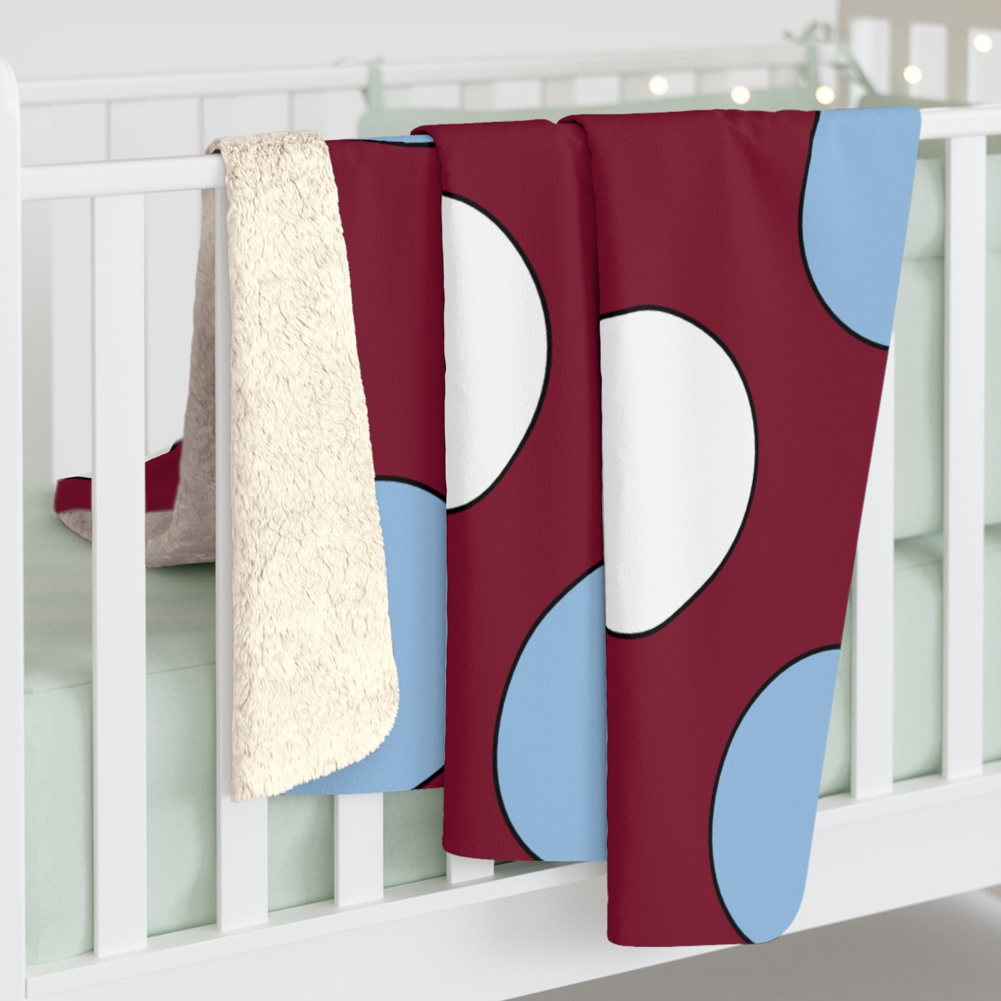 Claret, Blue, White Retro Polka Blanket Throw