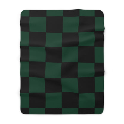 Dark Green, Black Retro Check Blanket Throw