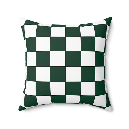Dark Green, White Retro Check Cushion Pillow