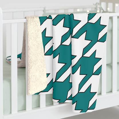Teal, White Retro Houndstooth Blanket Throw