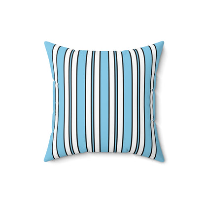 Sky Blue, White Retro Stripes Cushion Pillow