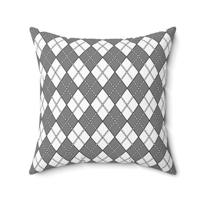 Grey, White Retro Argyle Cushion Pillow
