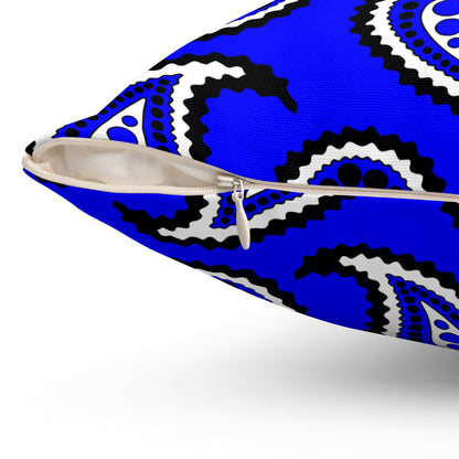 Blue, Black, White Retro Paisley Cushion Pillow