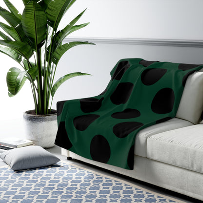 Dark Green, Black Retro Polka Dots Blanket Throw