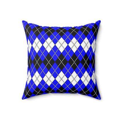 Blue, Black, White Retro Argyle Cushion Pillow